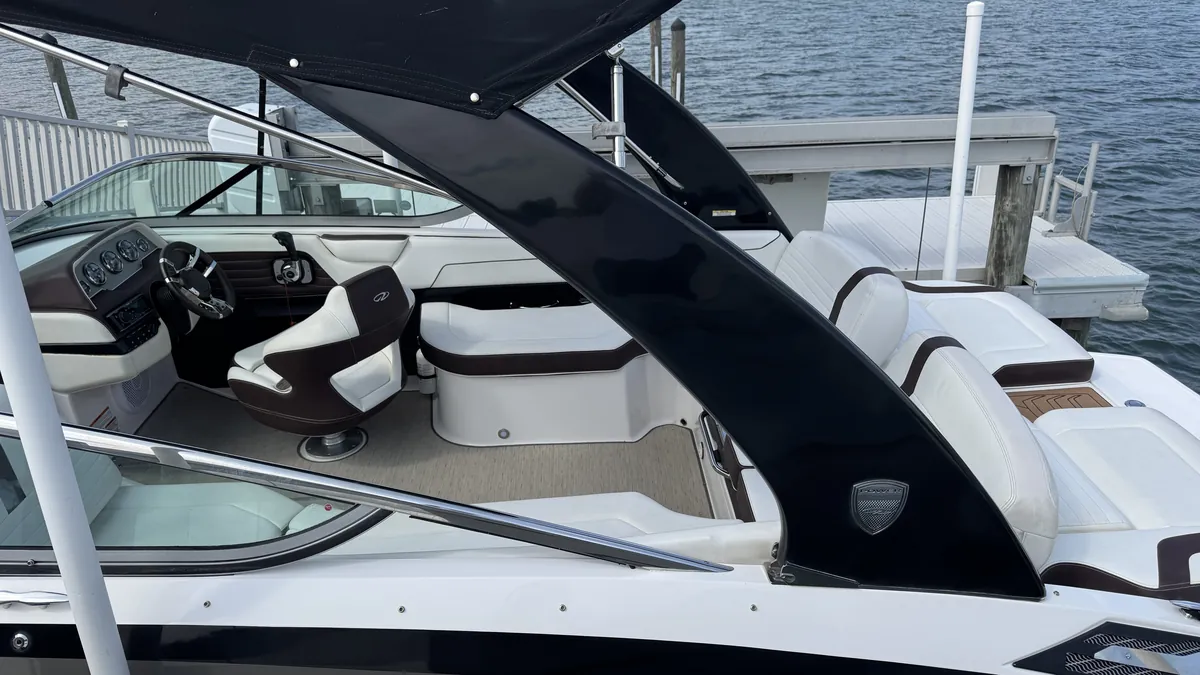 Wake boat cockpit: clean seats, dash and flooring